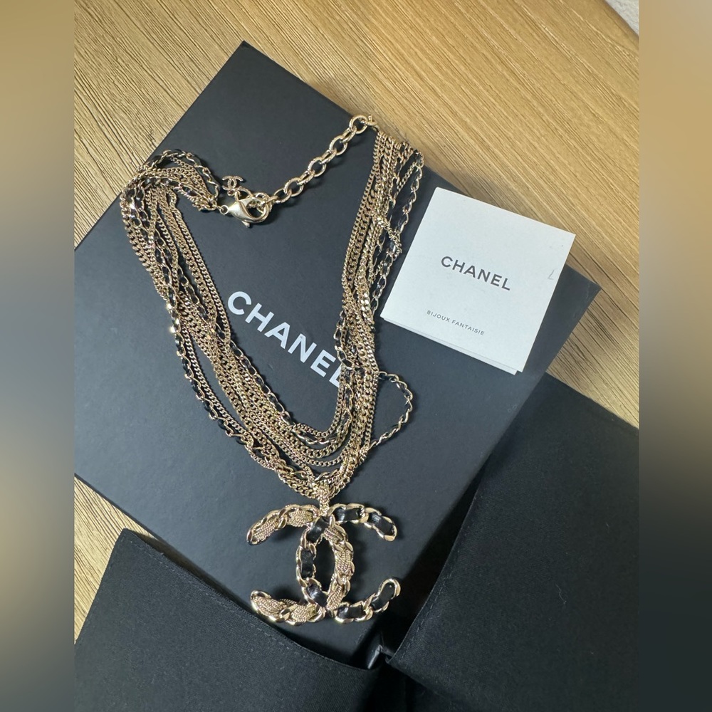 Chanel multi strand CC logo necklace